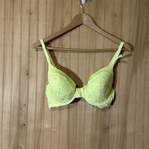 AERIE 36C Lined Lace Bow Sofie Bra Bright Green